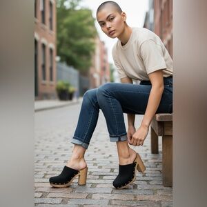 NWOB Sun + Stone Black Clogs with Silver Studs SZ 10M